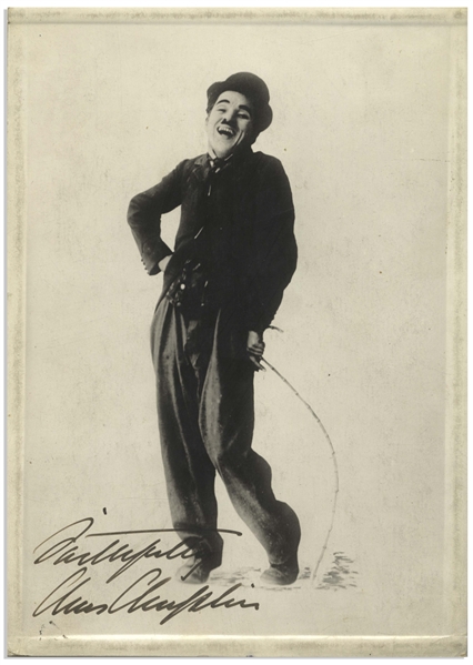 Charlie Chaplin Signed Photo as ''The Tramp''